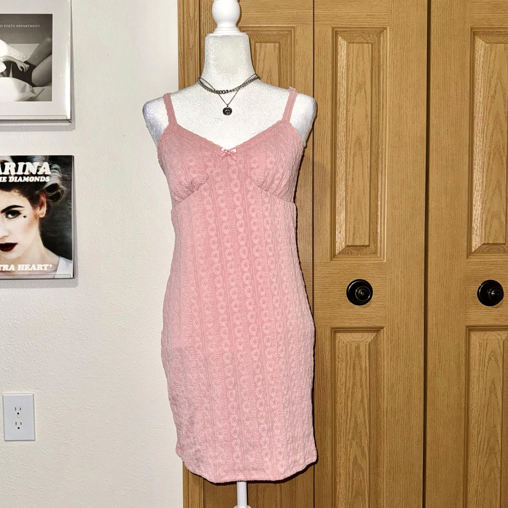 No Boundaries Mini‎ Dress Womens Medium Dusty Rose Cable Knit Stretch Sleeveless